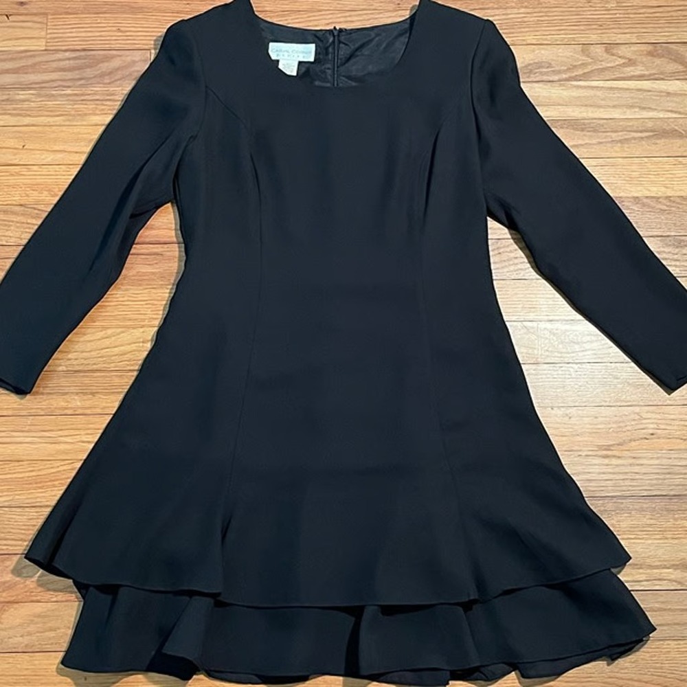Vintage 1995 Casual Corner Black Cocktail Dress Womens 10 Petite 10P Long Sleeve
